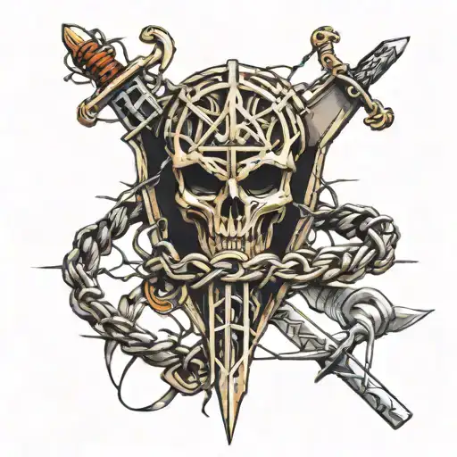 Web And Sword Covered With Barbed Wire