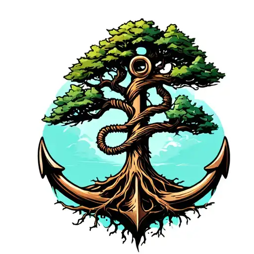 Tree With Roots Shaped Like Anchor