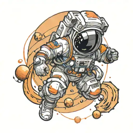 Create A Astronaut Who Is Joggeling With Planets
