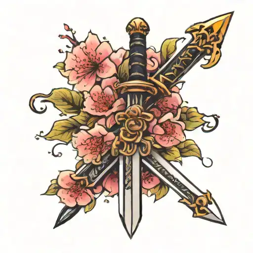 Sword In Sakura Flowers