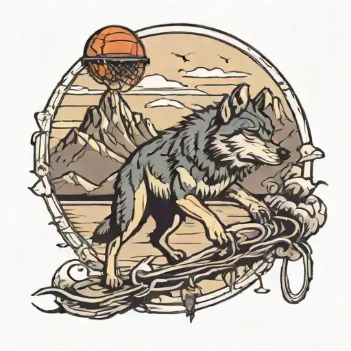 Basketball Hoop Beach Mountains Wolf