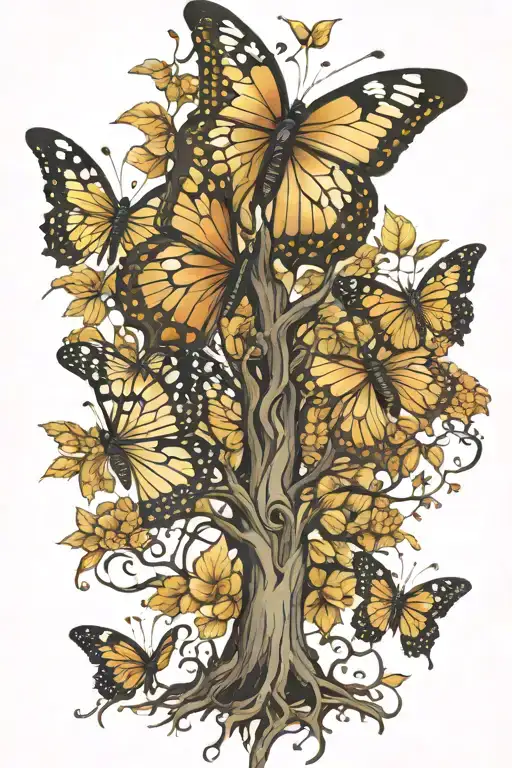 A Tree That Turns Into A Butterfly That Is Half Realistic And Half Bionic
