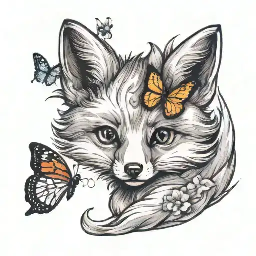 Baby Fox With A Butterfly