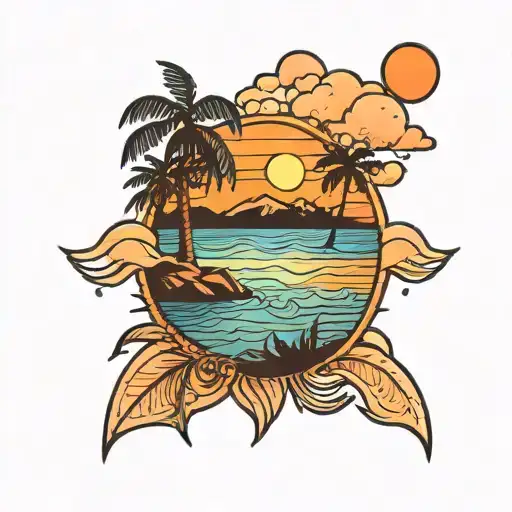 Water And Palm Trees Colors Sunset Over Lake