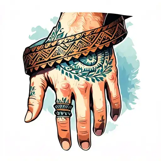 Scandinavian Tattoo In The Form Of A Bracelet On The Male Hand