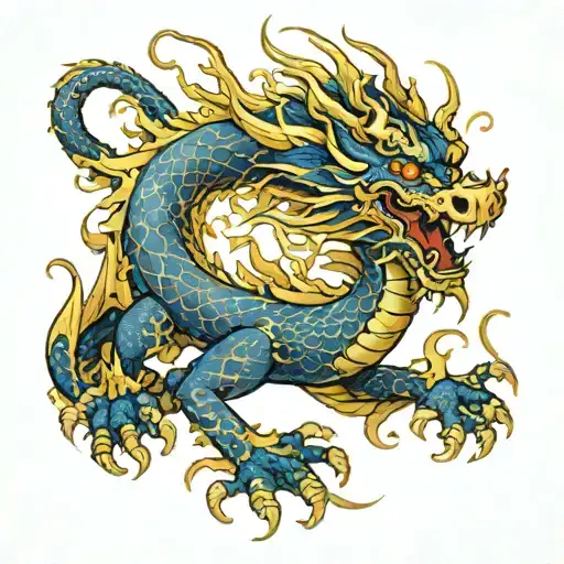 A Blue Dragon Body With Golden Ornaments