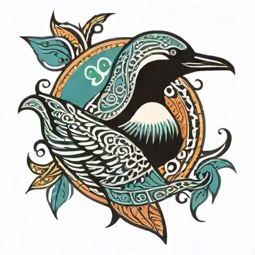 Tribal Line Tattoo With The Colours And Patterns Of A Loon