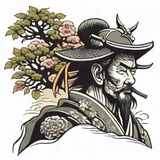 Samurai With Kimono And Bonsai Tree As A Head