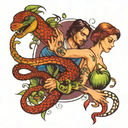 Eve And The Snake Give A Fruit To Adam Hands
