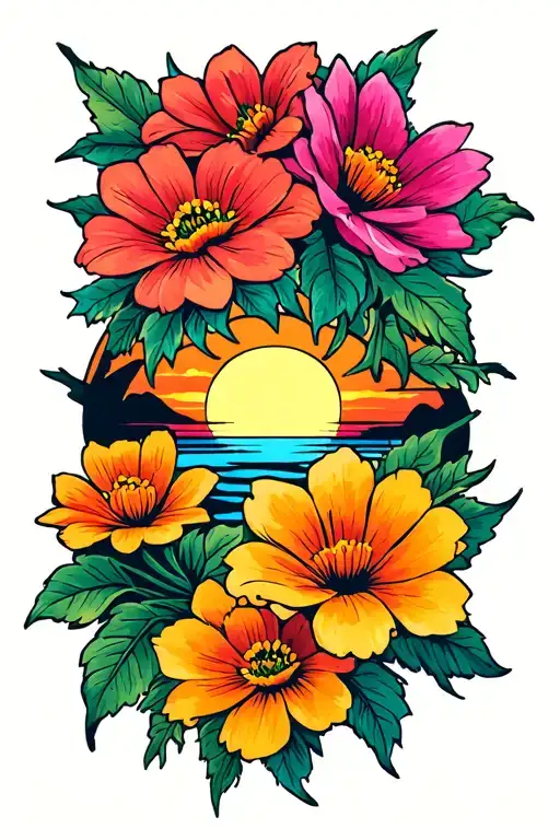 Flowers Sunset And Leafs Creeper