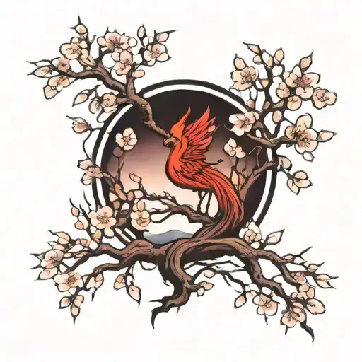 Cherry Blossom Tree With Pheonix