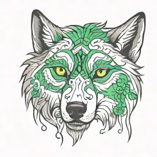 Standing Wolf With Green Eyes Looking