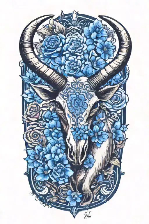 Long Horn And Blue Bonnets Incorporated Into The Design
