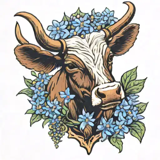 Texas Longhorn And Bluebonnets