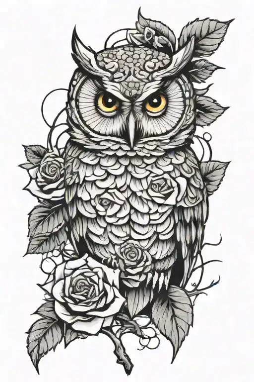 Owl Forest Rose Concrete Wall Broken