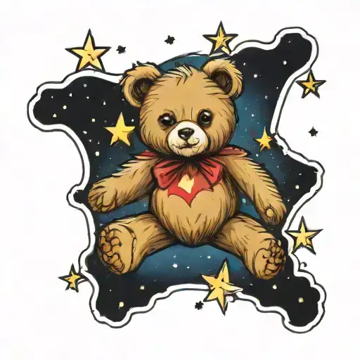 Teddy Bear In Fromt Of A Night Sky With One Bright Star