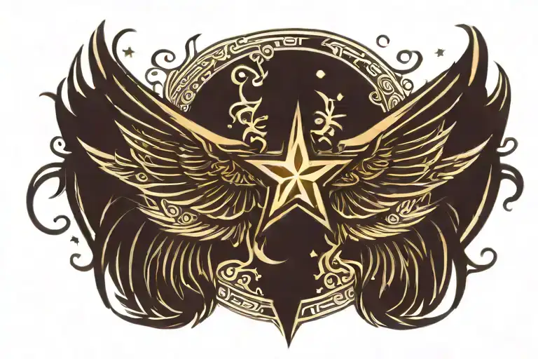 Tribal Wings Spread With A Shining Vector Star In The Middle