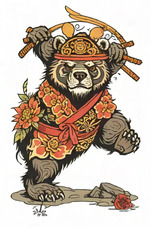 A Samurai Bear In A Japanese Garden