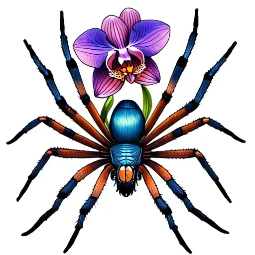 Spider With Orchid Flowers