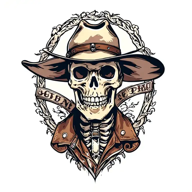 Neo Traditional Skeleton Cowboy