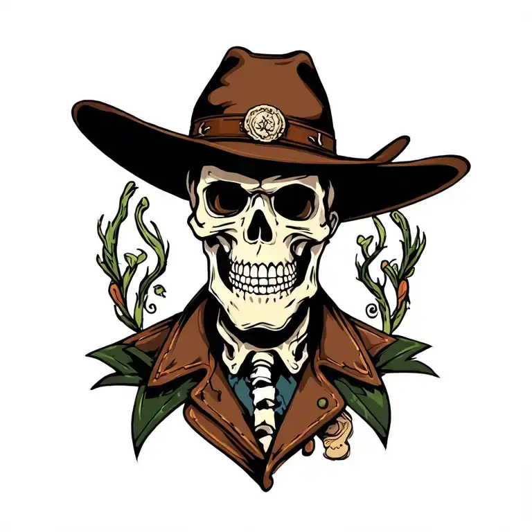 Neo Traditional Skeleton Cowboy