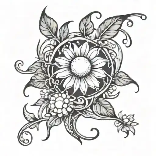 Cresent Moon With Vine Daisy Flower