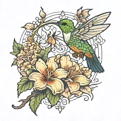 Lignum Vitae Flower & Humming Bird
