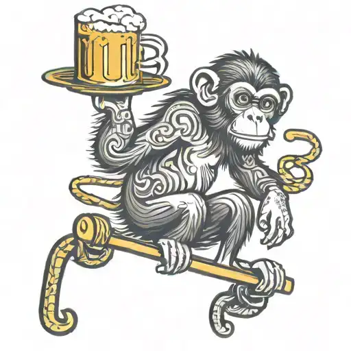 Monkey On Pogo Stick Drinking Beer