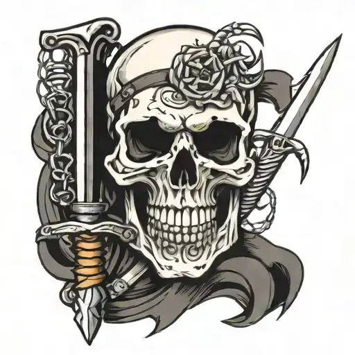 Skull And Dagger With Arm Wrapped In Barbwire