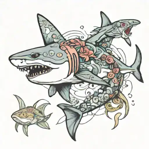 Scuba And Shark Surrounded