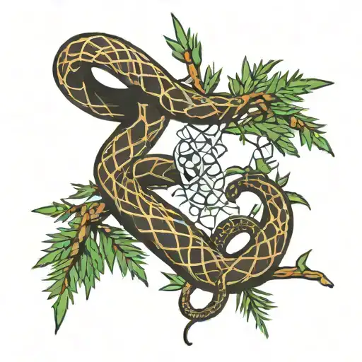 Black Mamba Snak Wrapped Arround A Pine Tree Growing