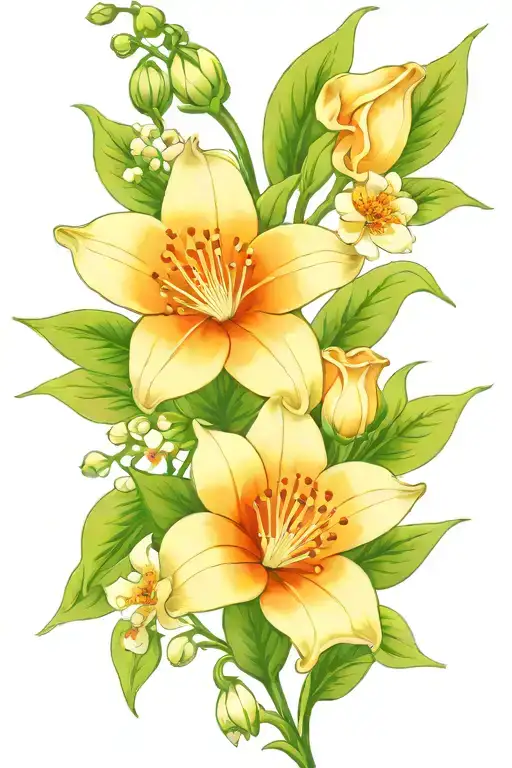 Lily Of The Valley Intertwined With Poppy Morning Glory And Chrysanthemum