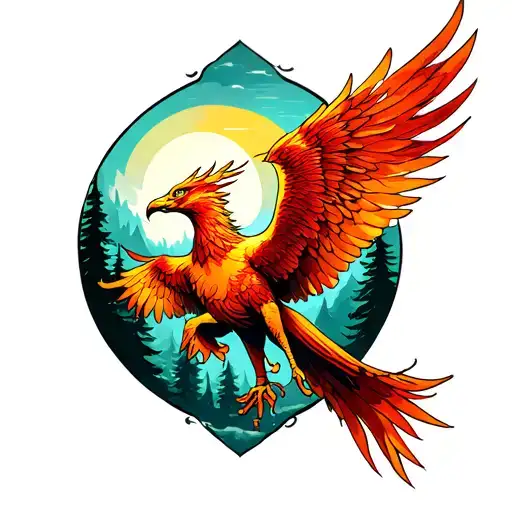 Phoenix Soaring Over A Forest