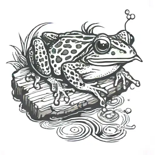 Frog Sitting On A Log In Water Fishing