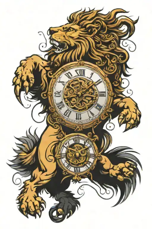 Clock Face Roman Gladiator Lion Surrounded