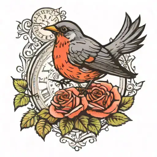 Rose Clocks Robin Perched