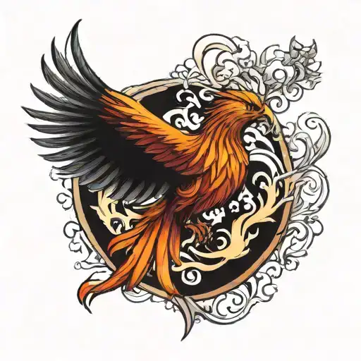 A Phoenix Flying In Flames Protecting A Heart