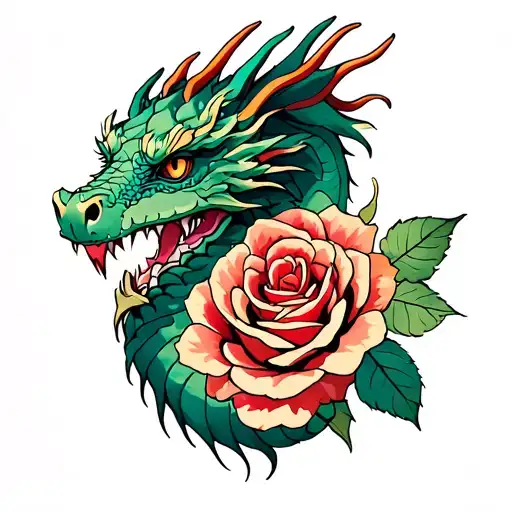 Dragon And Roses