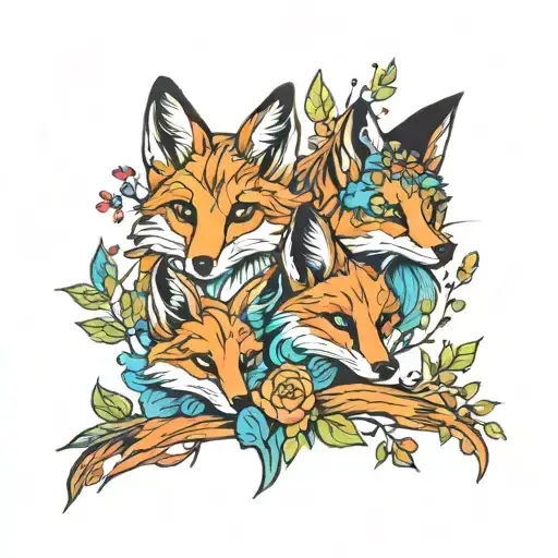 Family Of Foxes Forest Colorful