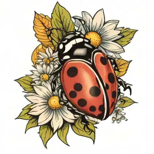 Lady Bug And Daisy Flower