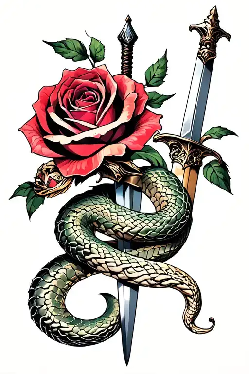 Spine Tattoo Rose Snake And Sword Intertwined