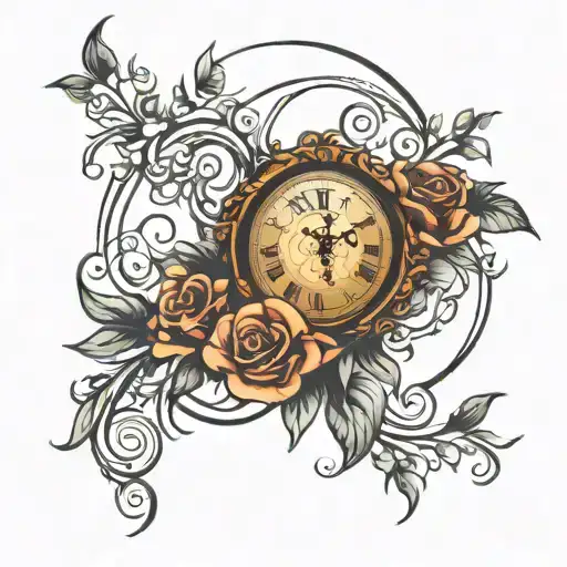 Clock Floral Swirl Roman Numerals