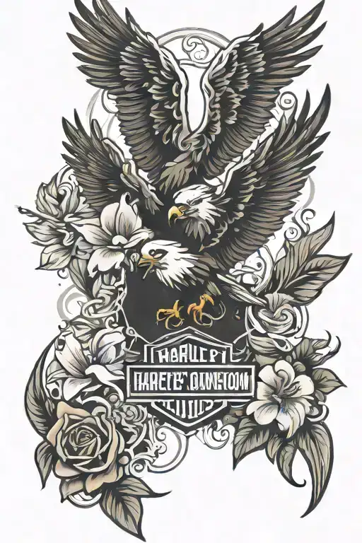 Harley Davidson Eagle Wings And Flowers And Lilly