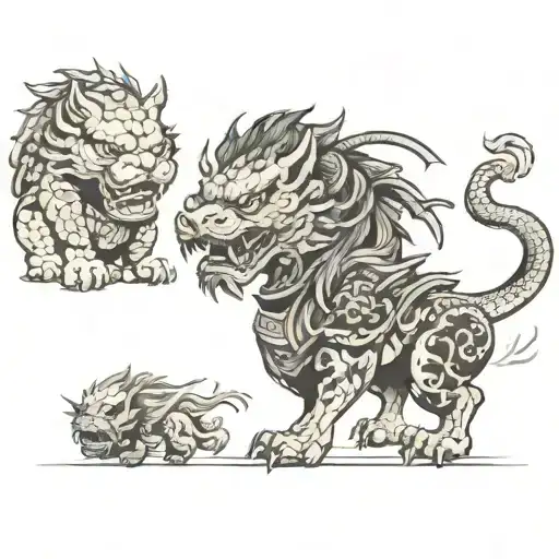 Foo Dog And Samurai With Dragon