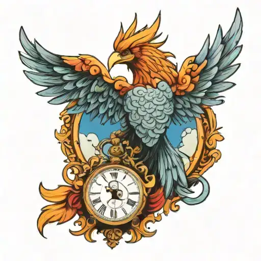 Children Looking At The Sky With A Watch On The Claws Of A Phoenix