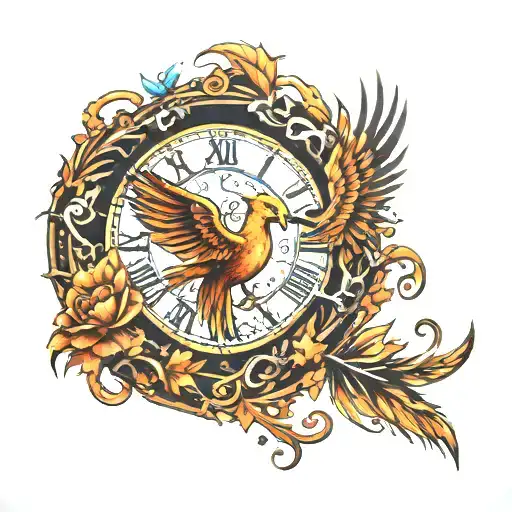 Phoenix Fire And Tree Of Life Clock