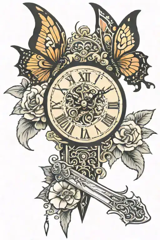 Butterfly Sword Clock