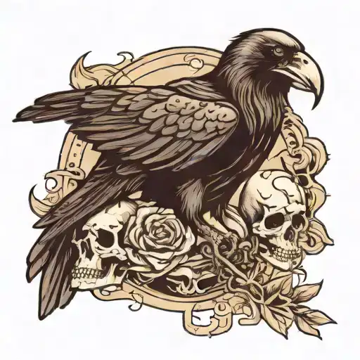 The Raven Is Holding The Skull In Its Mouth