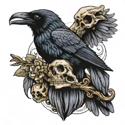 Raven Is Holding The Skull In Its Mouth Surrounded