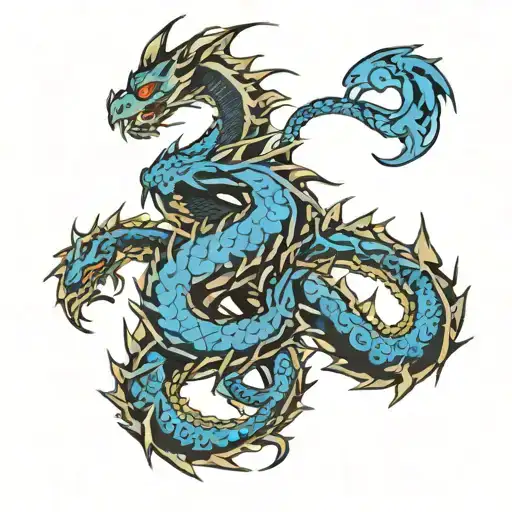 Intertwined Blue And Black Dragons
